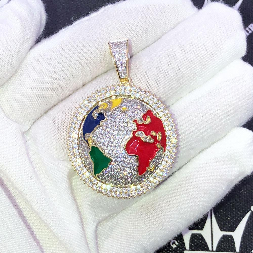 Spinning World Globe VVS CZ Hip Hop Bling Pendant Yellow Gold HipHopBling