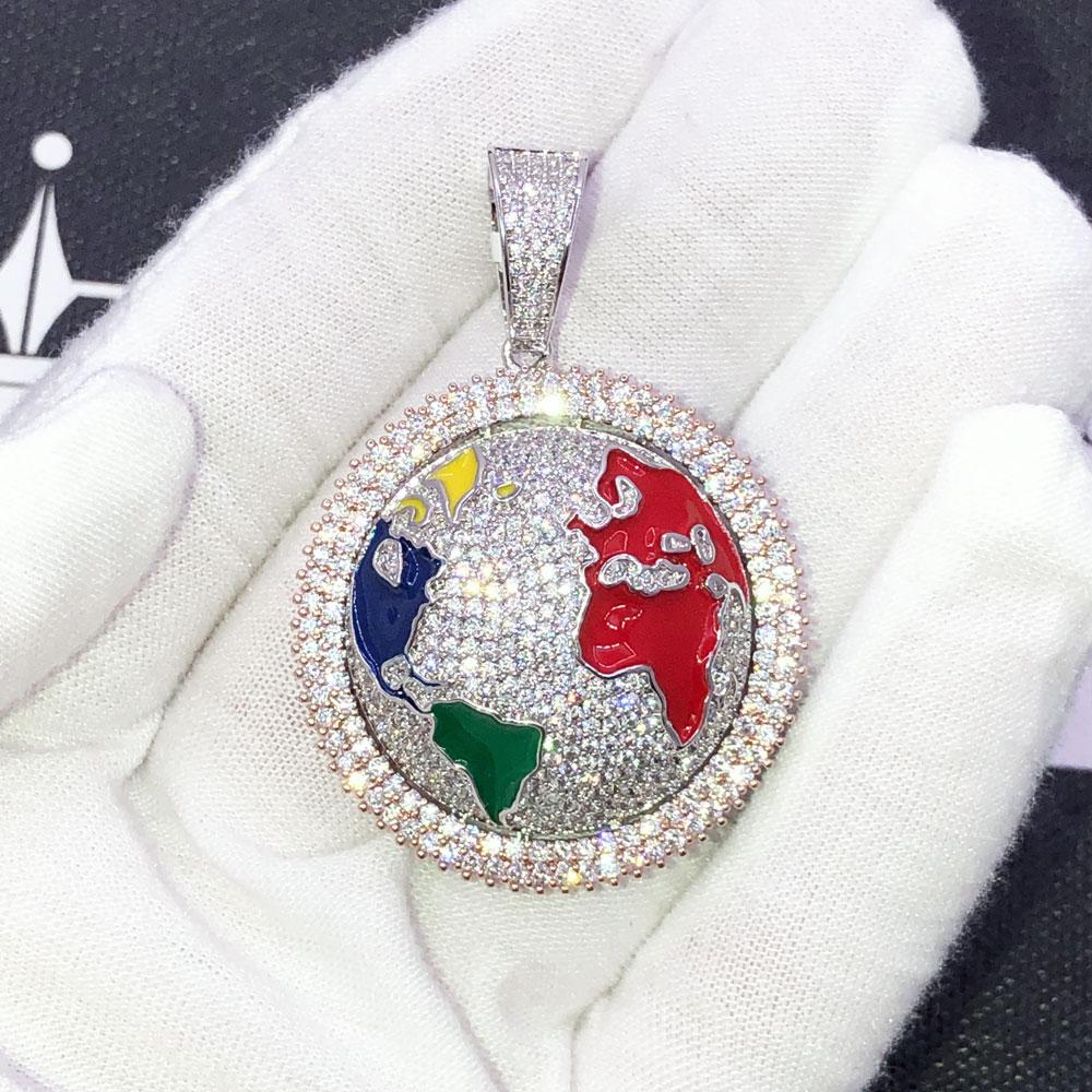 Spinning World Globe VVS CZ Hip Hop Bling Pendant Yellow Gold HipHopBling