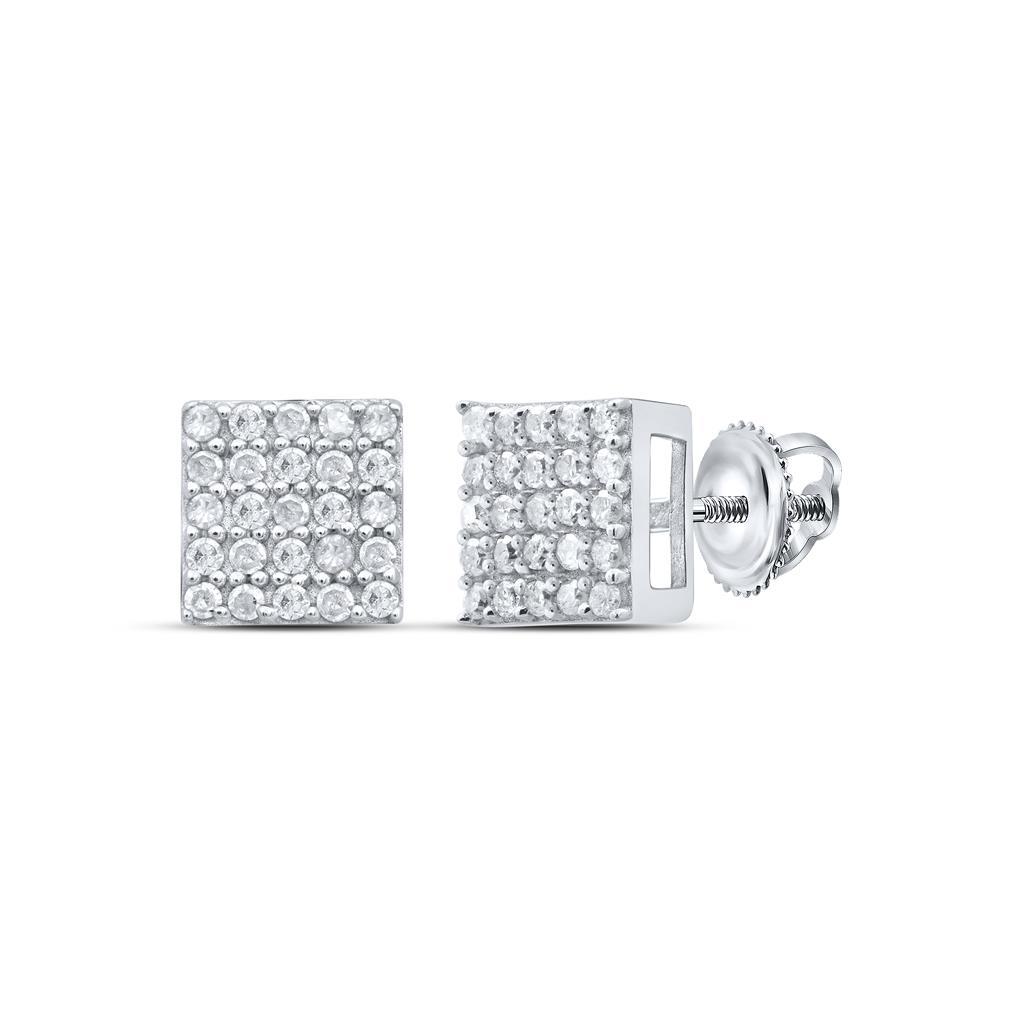 Square .25cttw Diamond Earrings .925 Sterling Silver White Gold HipHopBling