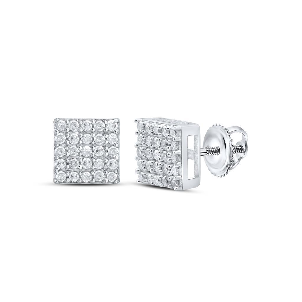 Square .33cttw Diamond Earrings .925 Sterling Silver White Gold HipHopBling