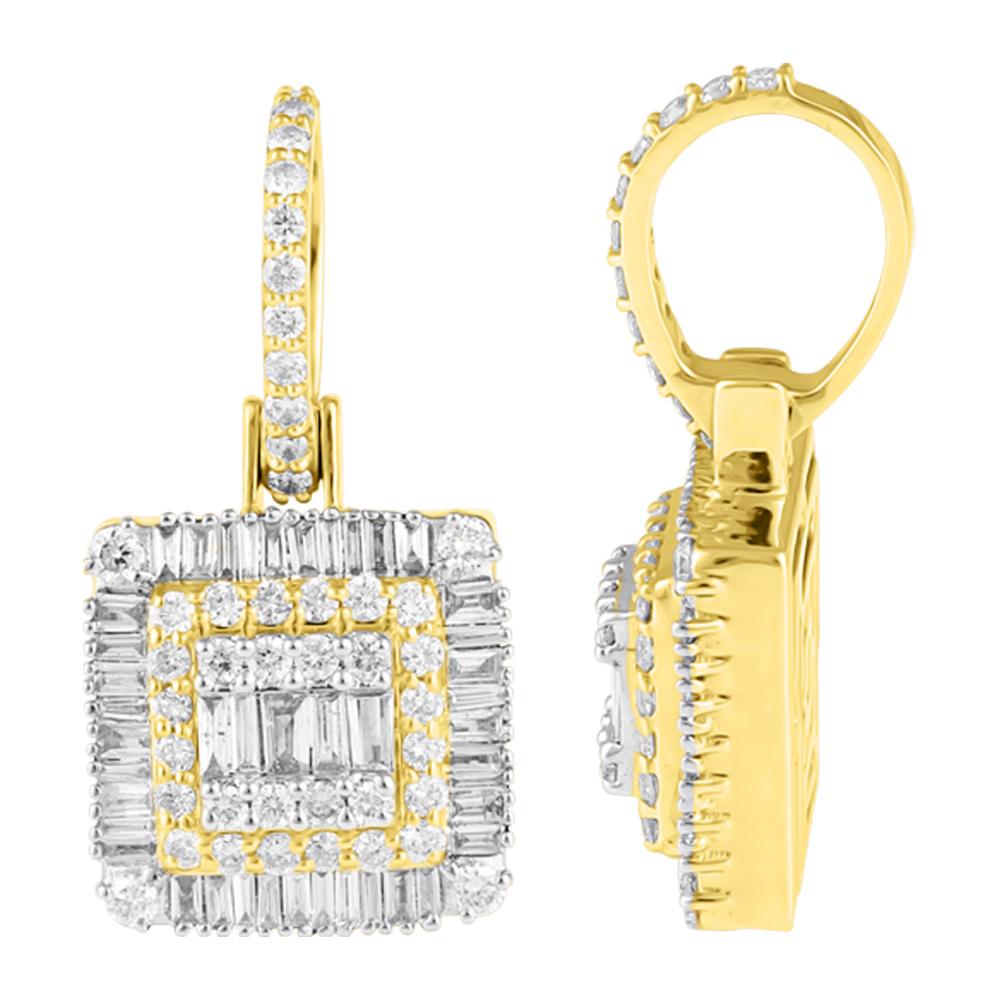 Square Baguette Diamond Pendant .86cttw 10K Yellow Gold HipHopBling