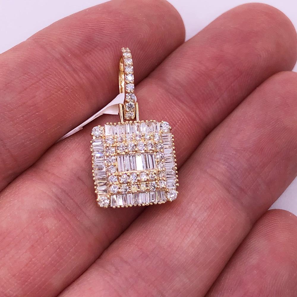 Square Baguette Diamond Pendant .86cttw 10K Yellow Gold HipHopBling