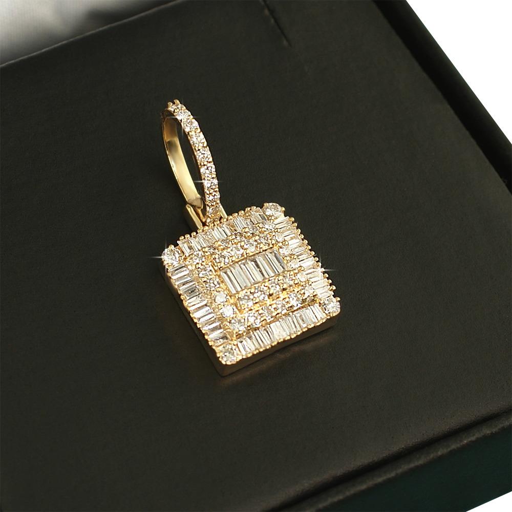 Square Baguette Diamond Pendant .86cttw 10K Yellow Gold HipHopBling