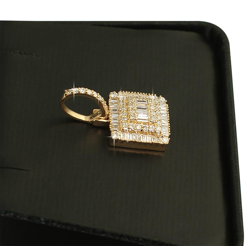 Square Baguette Diamond Pendant .86cttw 10K Yellow Gold HipHopBling