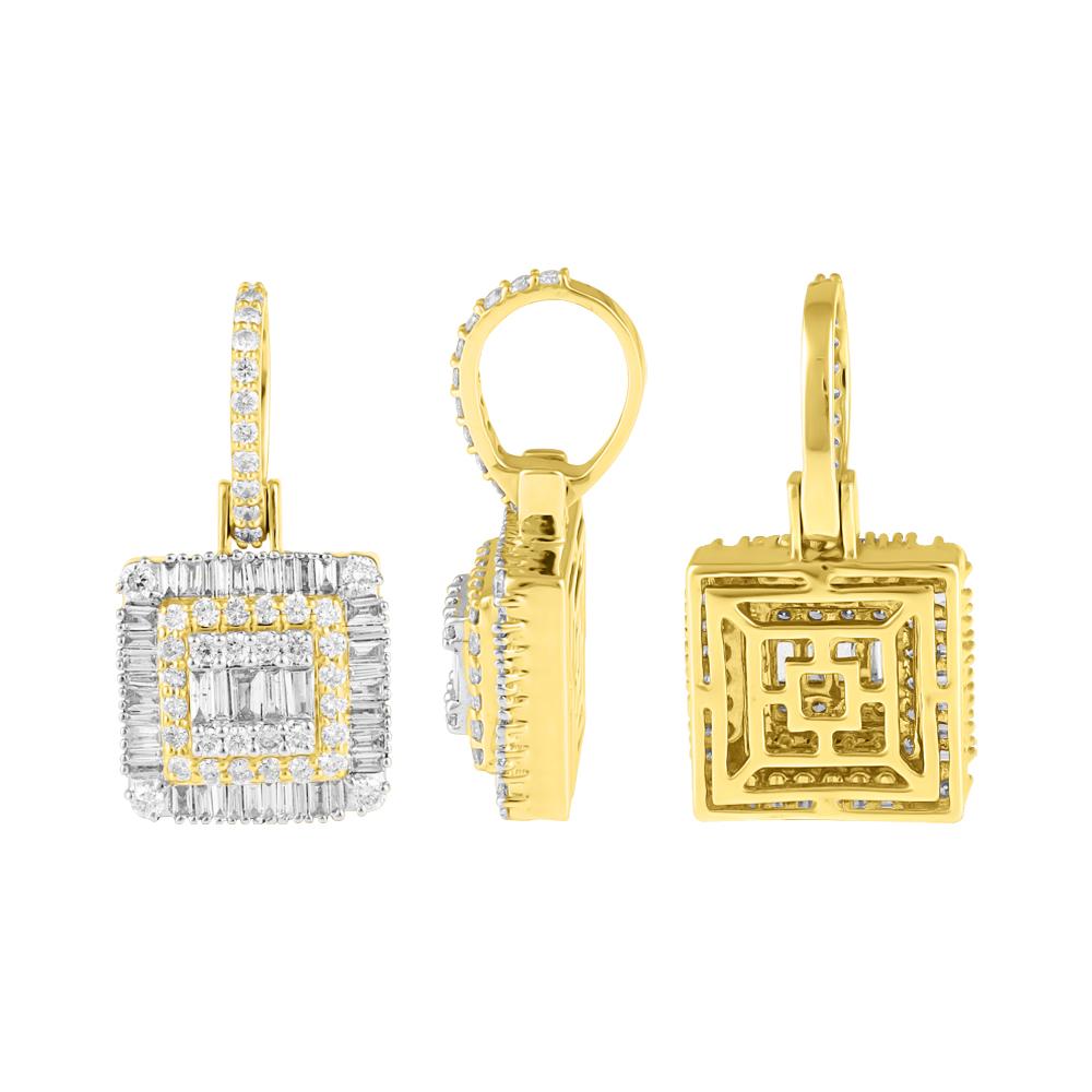 Square Baguette Diamond Pendant .86cttw 10K Yellow Gold HipHopBling
