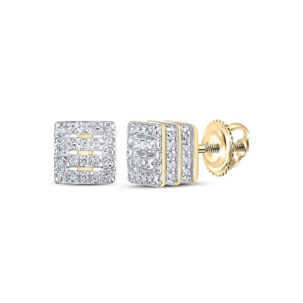 Square Bars Double 3D Diamond Earrings .33cttw 10K Yellow Gold HipHopBling