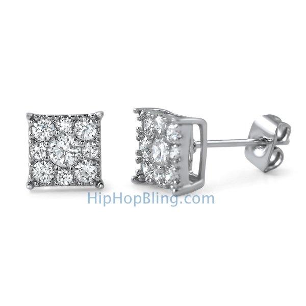 Square Cluster CZ Bling Bling Earrings HipHopBling