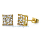 Square Cluster Gold CZ Bling Bling Earrings HipHopBling
