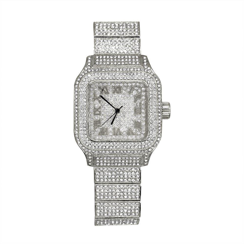 Square Fully Iced Out Bling Hip Hop Watch White Gold HipHopBling