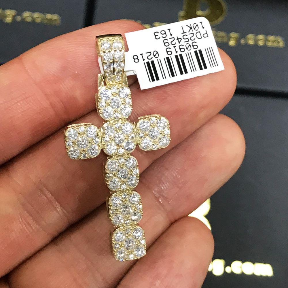 Squarish Cluster Cross CZ Pendant in 10K Yellow Gold HipHopBling