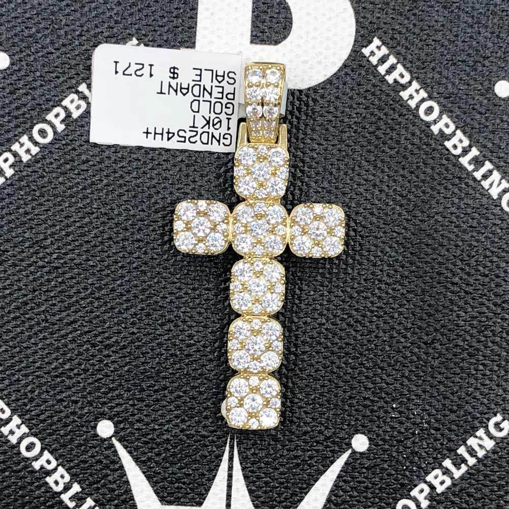 Squarish Cluster Cross CZ Pendant in 10K Yellow Gold HipHopBling