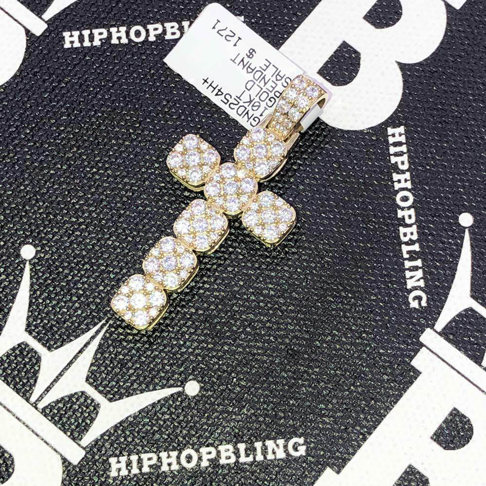 Squarish Cluster Cross CZ Pendant in 10K Yellow Gold HipHopBling