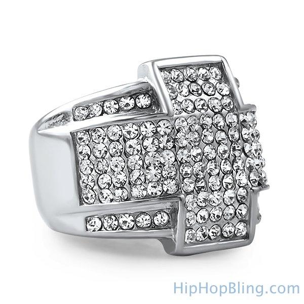 Stainless Steel Cross Bling Bling Ring 7 HipHopBling