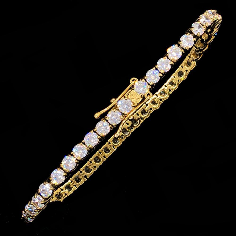 Stainless Steel VVS Iced Out Tennis Bracelet 4MM Yellow Gold 7" HipHopBling