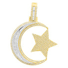 Star and Crescent Baguette Diamond Pendant 1.30cttw 10K Yellow Gold HipHopBling