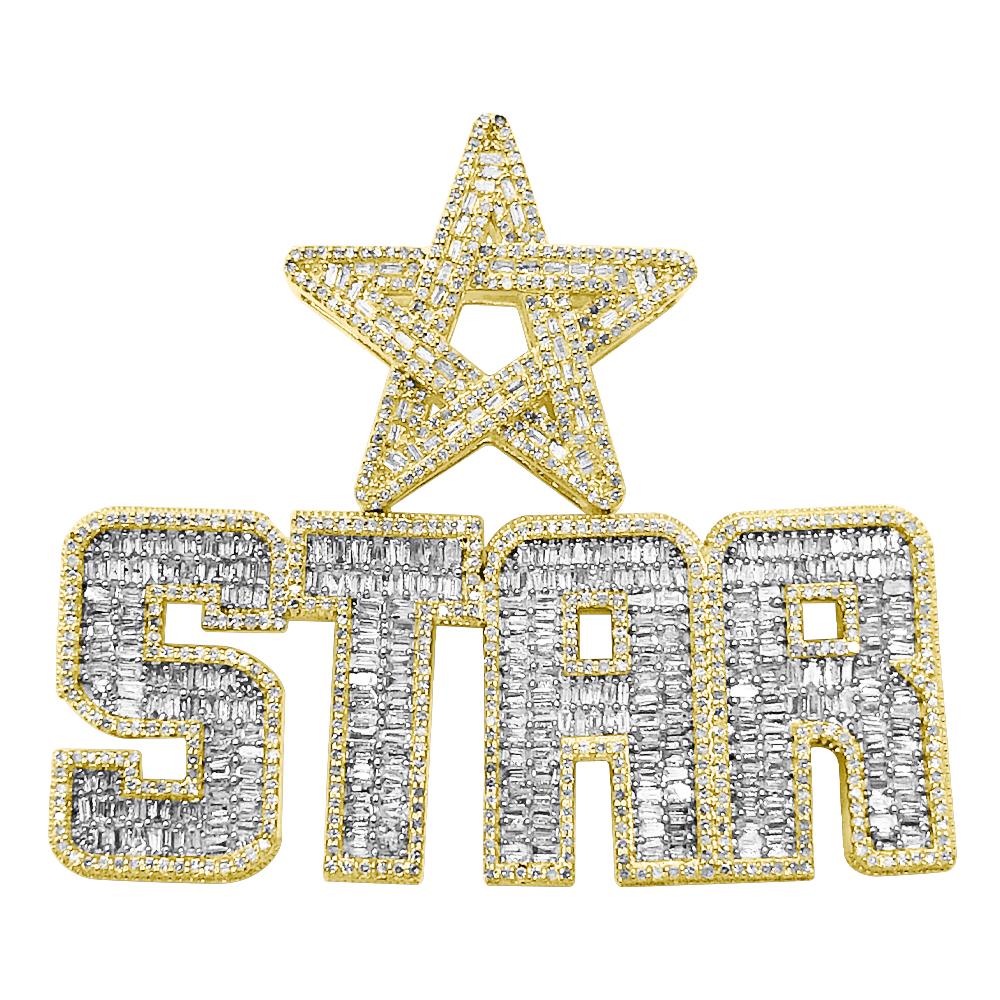 STAR Baguette Diamond Pendant 3.85cttw 10K Yellow Gold HipHopBling