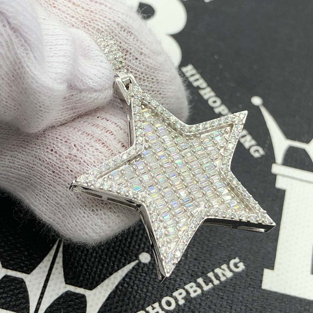 Star Baguette VVS Moissanite Iced Out Pendant .925 Sterling Silver HipHopBling
