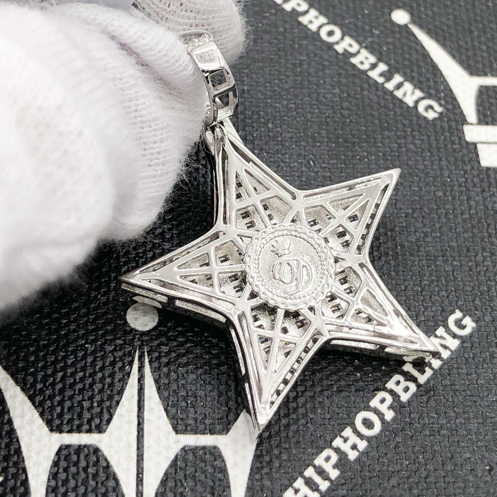 Star Baguette VVS Moissanite Iced Out Pendant .925 Sterling Silver HipHopBling
