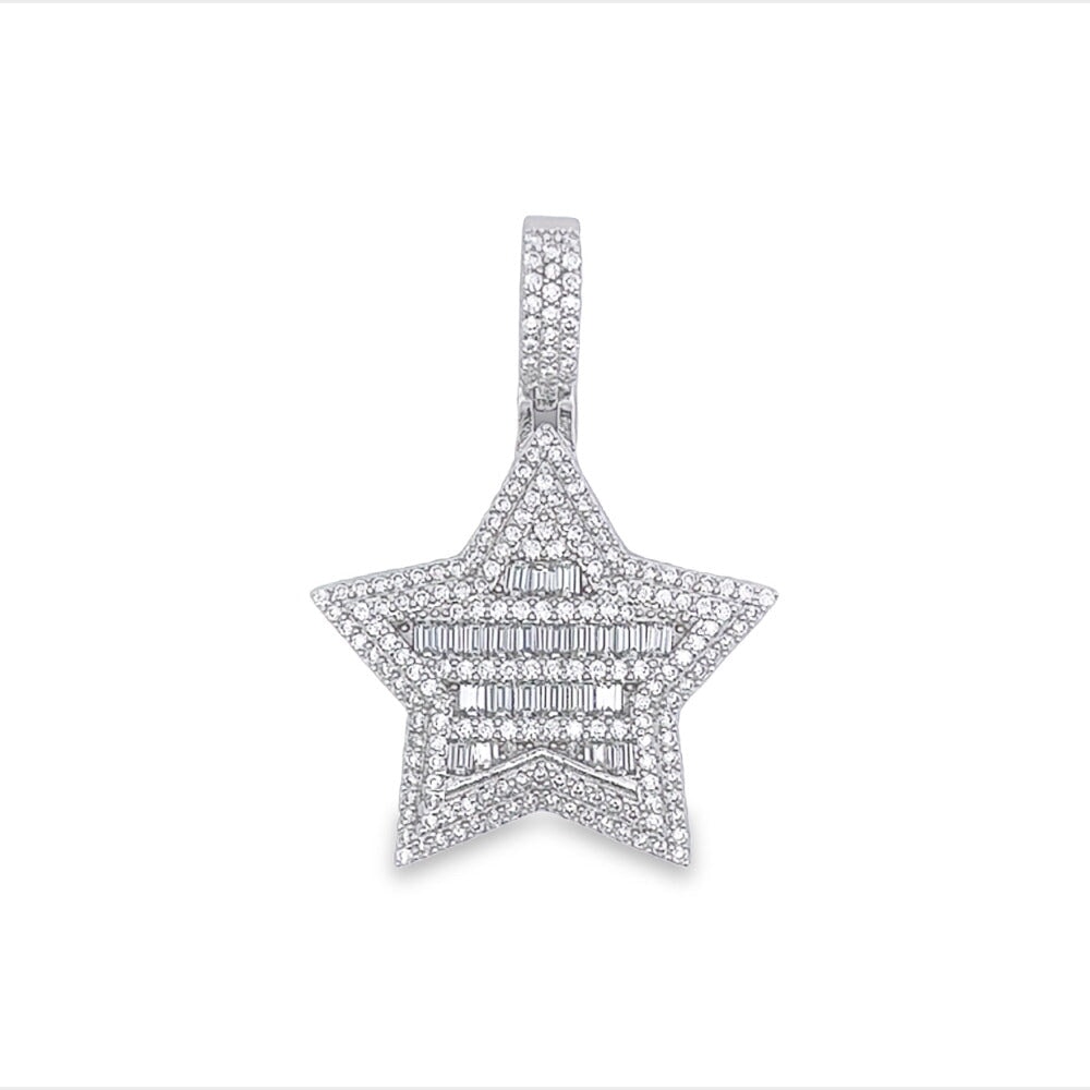 Star Baguette VVS Moissanite Pendant .925 Sterling Silver HipHopBling