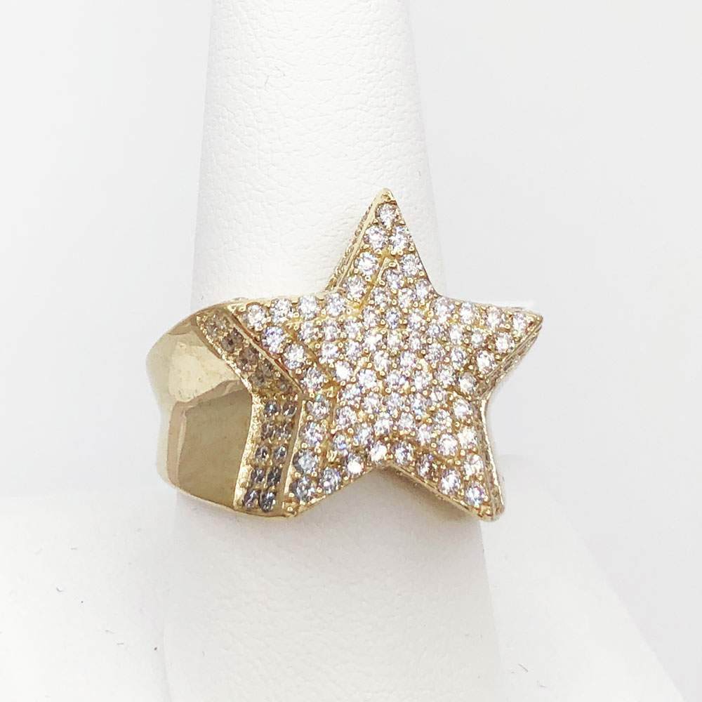 Star CZ 10K Yellow Gold Mens Ring HipHopBling