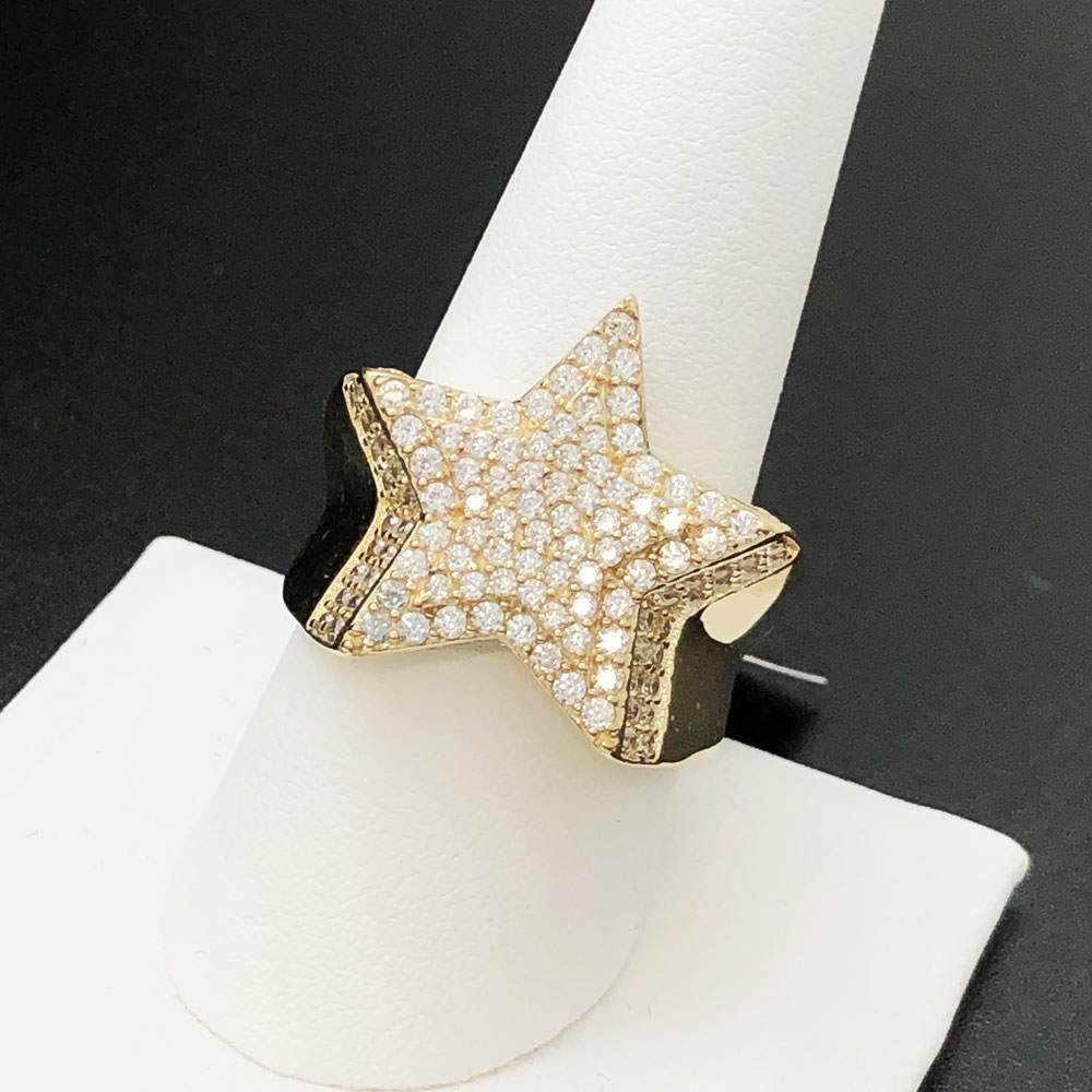 Star CZ 10K Yellow Gold Mens Ring HipHopBling