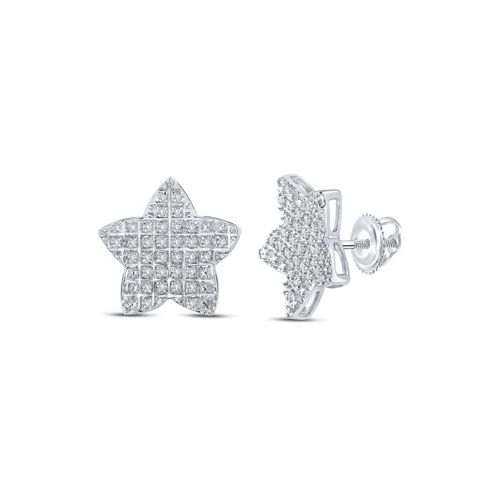 Star Edgeless Micro Pave Diamond Earrings 10K Gold M 10MM .15 Carats 10K White Gold HipHopBling