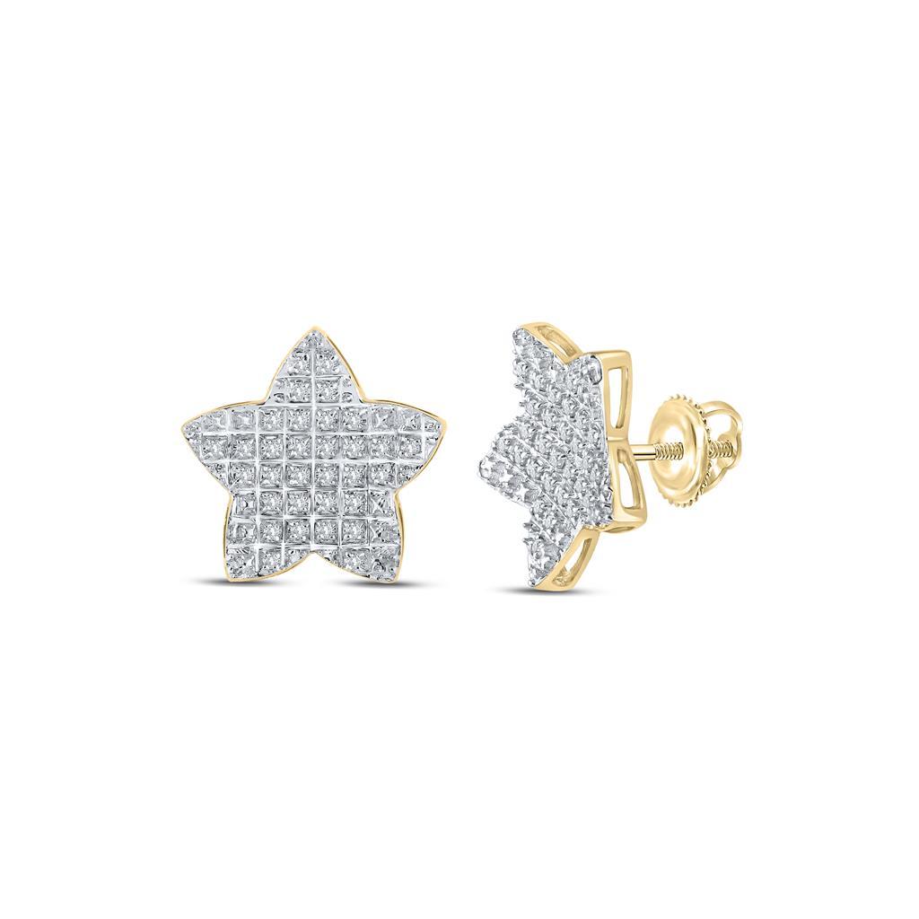 Star Edgeless Micro Pave Diamond Earrings 10K Gold M 10MM .15 Carats 10K Yellow Gold HipHopBling