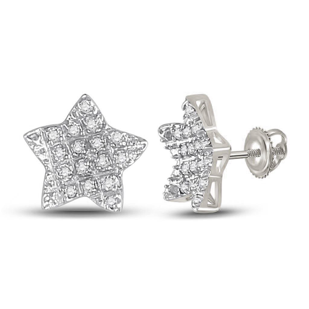 Star Edgeless Micro Pave Diamond Earrings 10K Gold S 8MM .10 Carats 10K White Gold HipHopBling