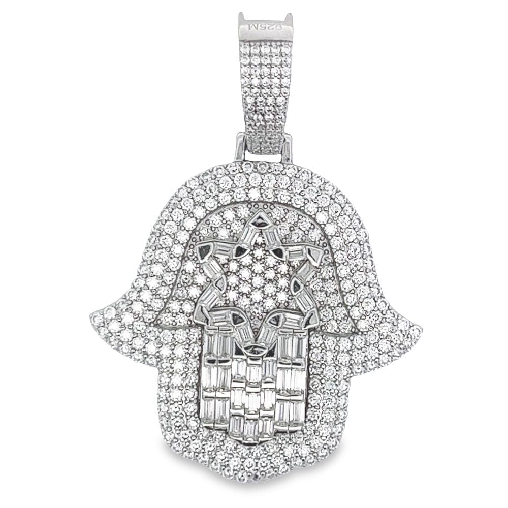 Star Hamsa Baguette VVS Moissanite Pendant 5.39cttw .925 Sterling Silver HipHopBling