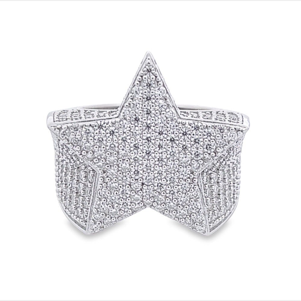 Star Iced Out VVS Moissanite Ring .925 Sterling Silver White Gold 7 HipHopBling