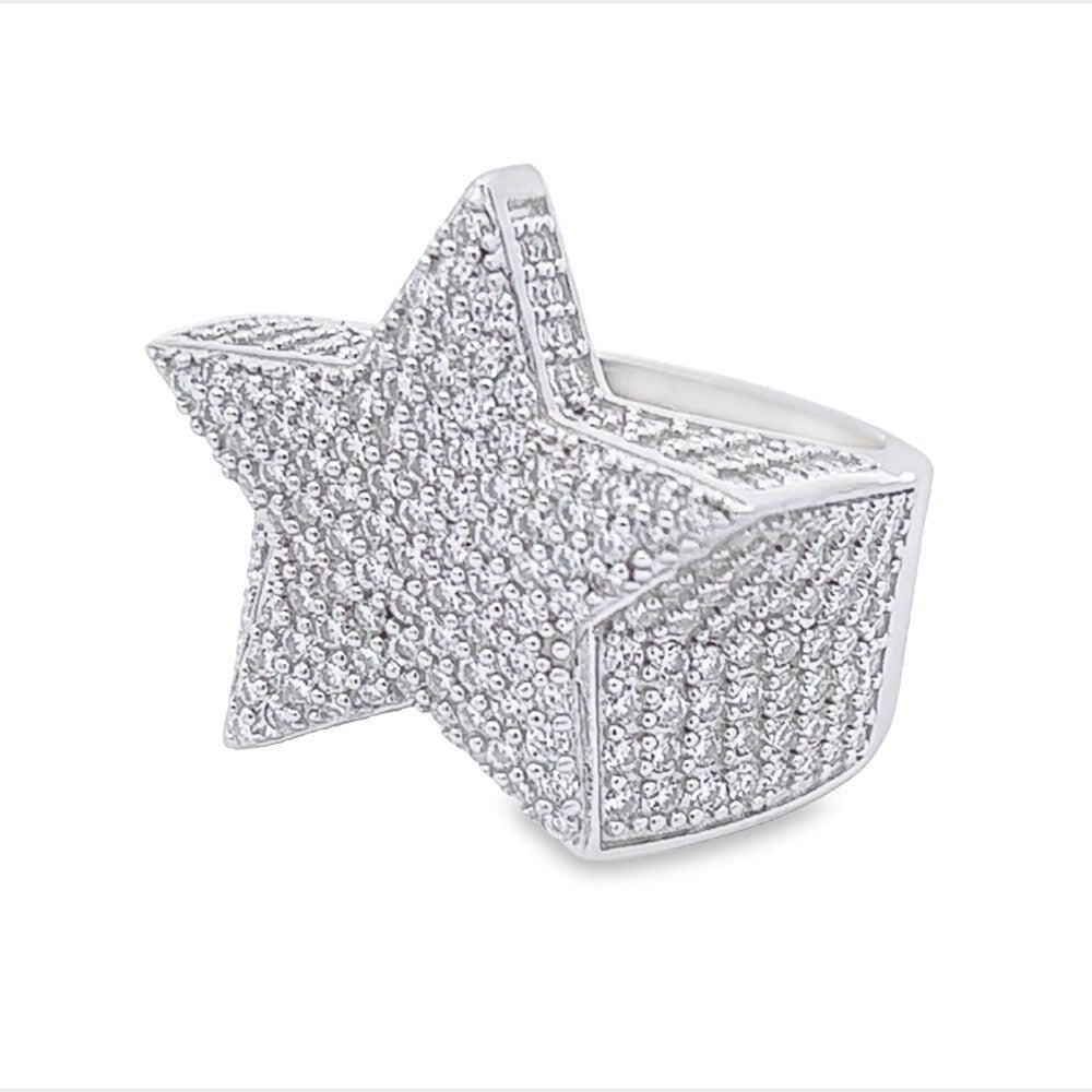 Star Iced Out VVS Moissanite Ring .925 Sterling Silver White Gold 7 HipHopBling