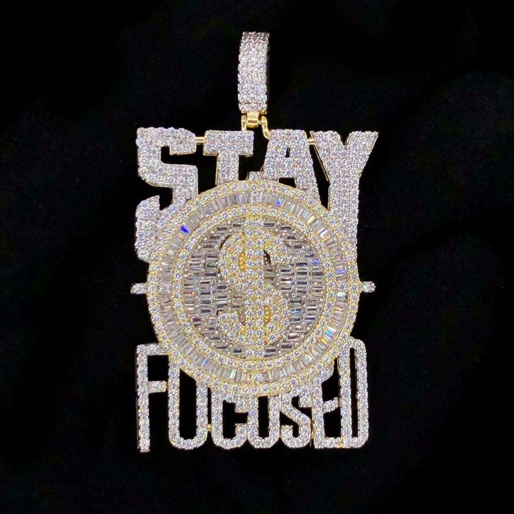 Stay Focused $ VVS CZ Hip Hop Bling Pendant Yellow Gold HipHopBling