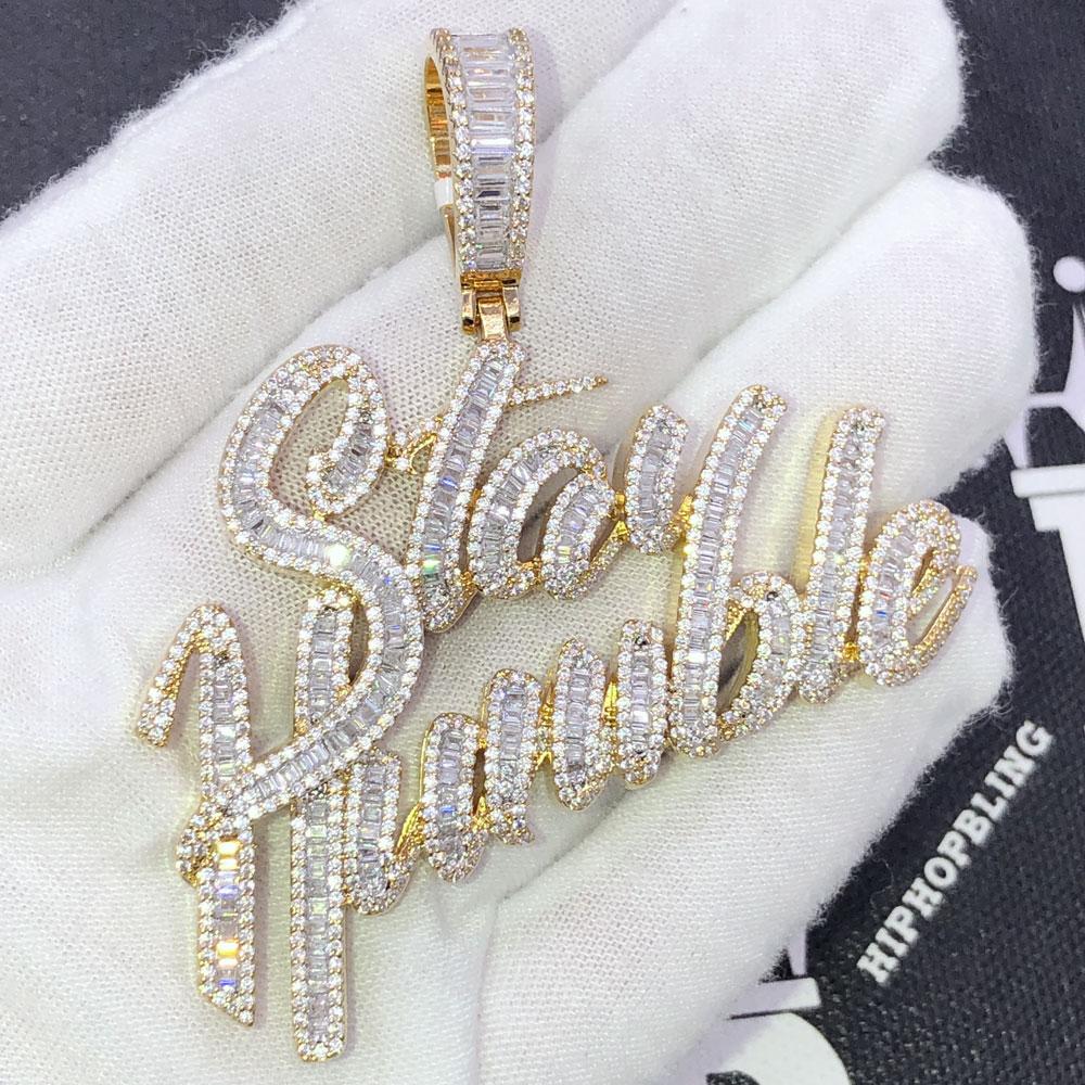 Stay Humble Script Baguette CZ Hip Hop Bling Pendant Yellow Gold HipHopBling