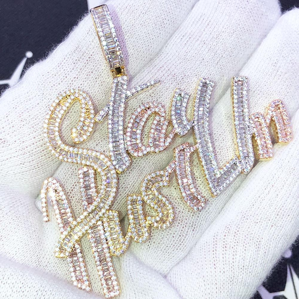 Stay Hustlin Baguette 3 Tone VVS CZ Iced Out Pendant 3 Tone HipHopBling