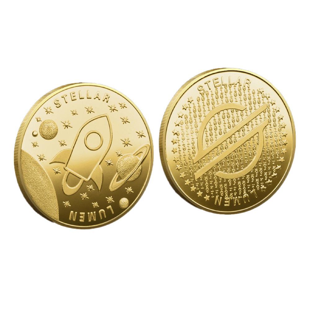 Stellar Lumens XLM Coin Iced Out Frame Pendant Yellow Gold Tennis CZ Frame HipHopBling