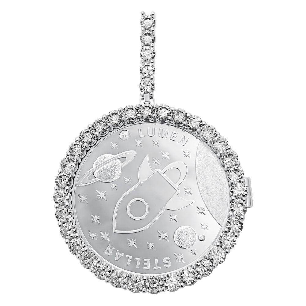 Stellar Lumens XLM Coin Iced Out Frame Pendant Yellow Gold Tennis CZ Frame HipHopBling