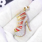 Stiletto High Heel 3D Shoe CZ Hip Hop Bling Bling Pendant Yellow Gold HipHopBling