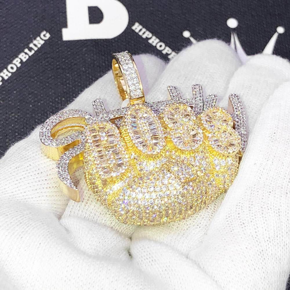 Strictly BOSS Baguette VVS CZ Hip Hop Iced Out Pendant Yellow Gold HipHopBling