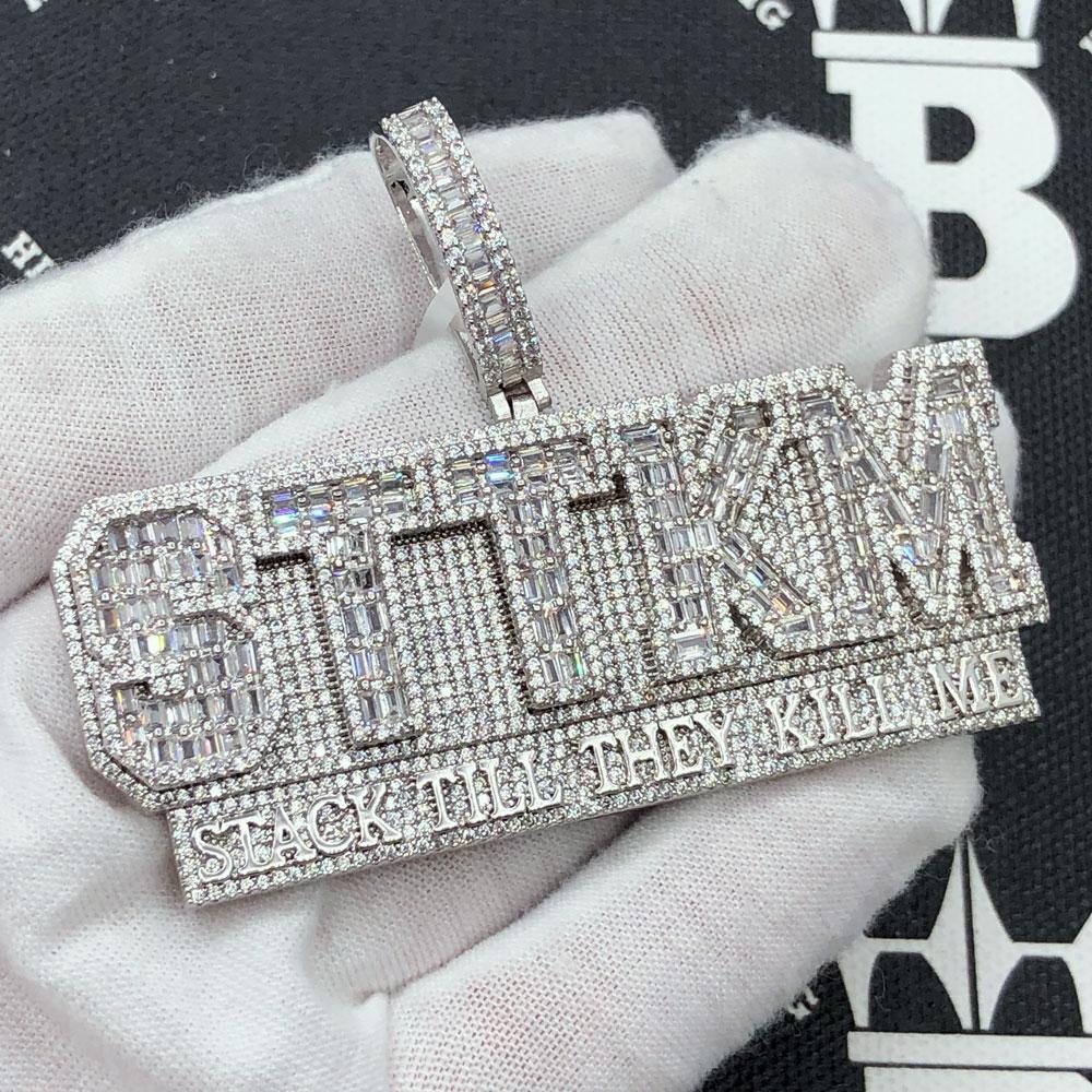 STTKM Stack Till They Kill Me Baguette CZ Iced Out Pendant Yellow Gold HipHopBling