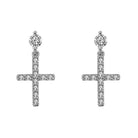 Stud Dangling Tennis Cross CZ Iced Out Earrings .925 Silver White Gold HipHopBling