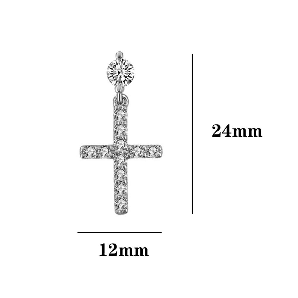 Stud Dangling Tennis Cross CZ Iced Out Earrings .925 Silver White Gold HipHopBling