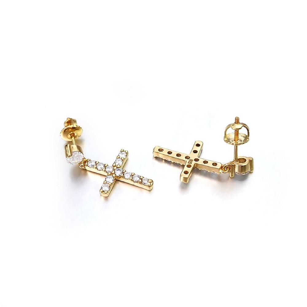 Stud Dangling Tennis Cross CZ Iced Out Earrings .925 Silver White Gold HipHopBling