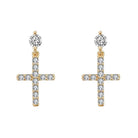 Stud Dangling Tennis Cross CZ Iced Out Earrings .925 Silver Yellow Gold HipHopBling