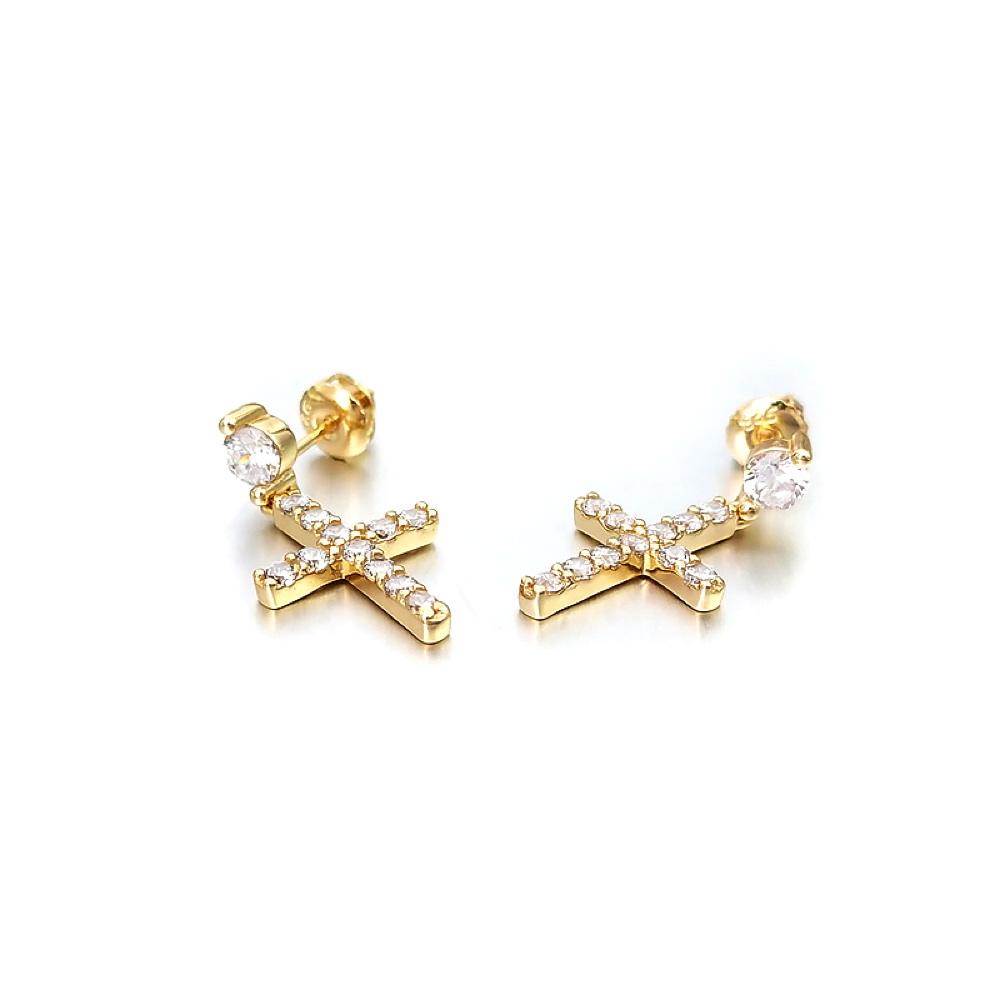 Stud Dangling Tennis Cross VVS Moissanite Earrings .925 Sterling Silver White Gold HipHopBling