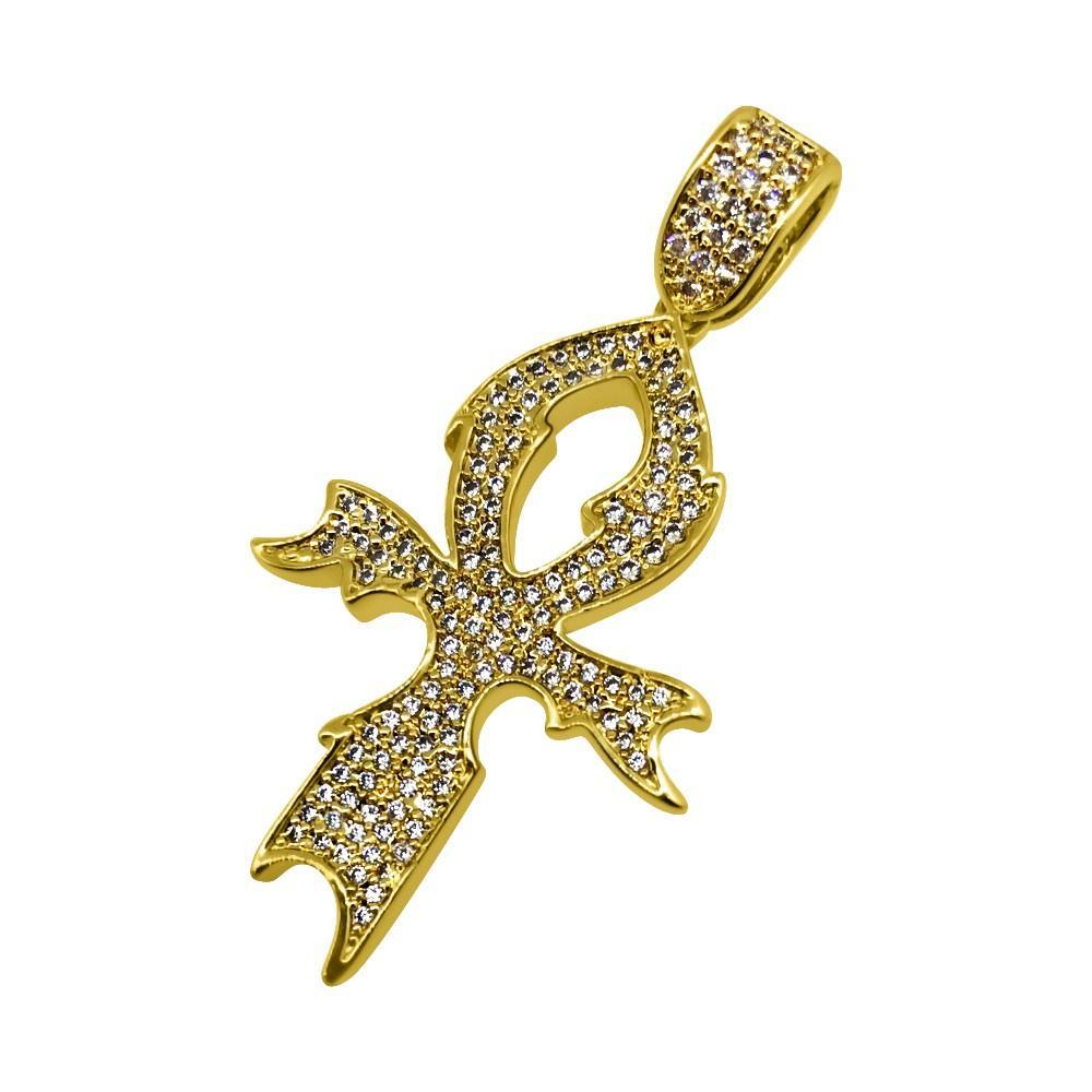Stylish Ankh Cross CZ Gold Bling Bling Pendant HipHopBling