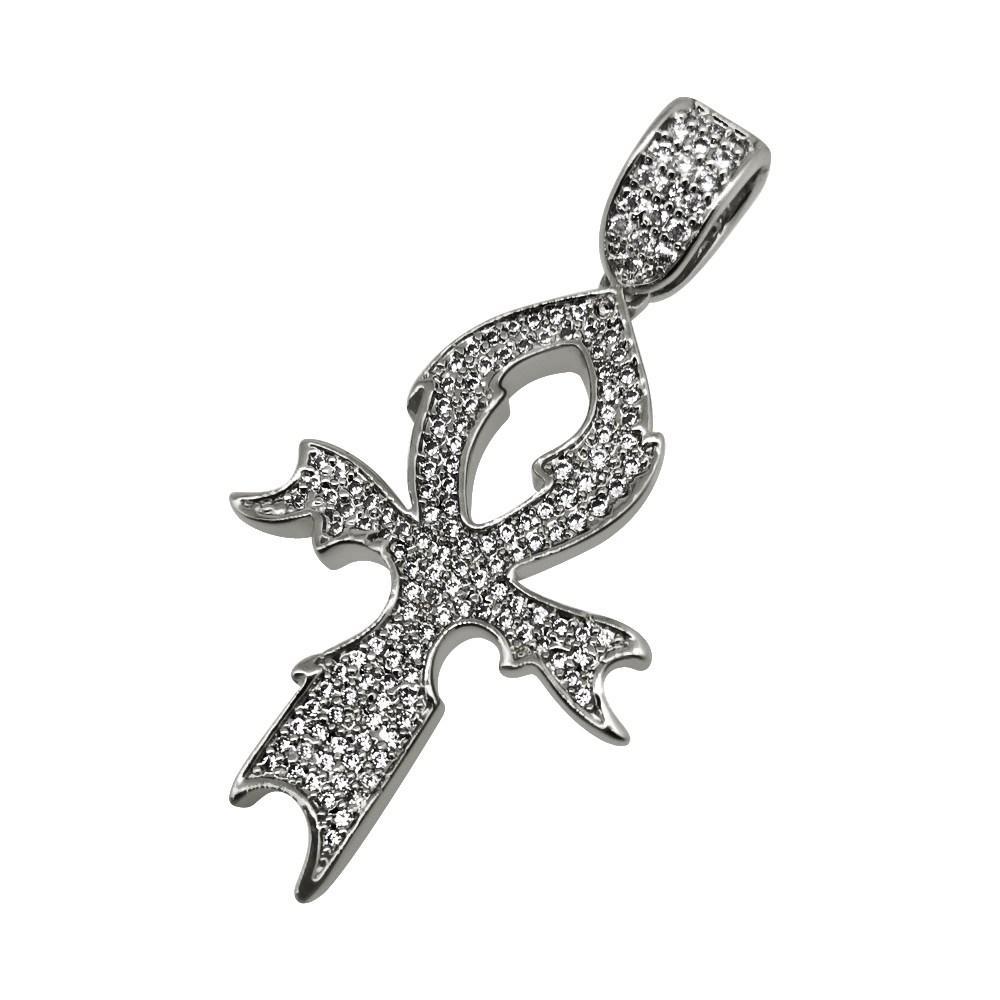 Stylish Ankh Cross CZ Rhodium Bling Bling Pendant HipHopBling