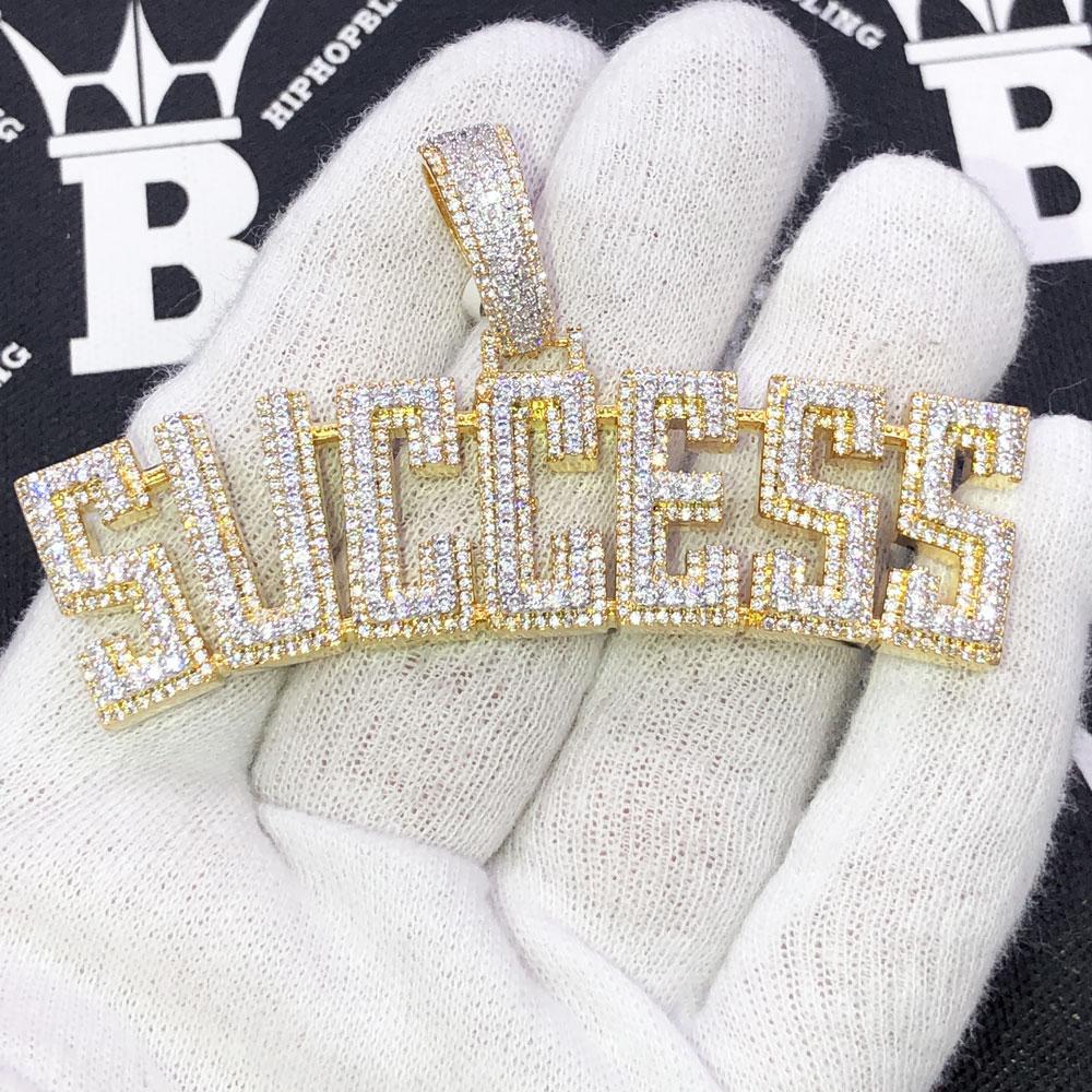SUCCESS VVS CZ Hip Hop Bling Iced Out Pendant Yellow Gold HipHopBling