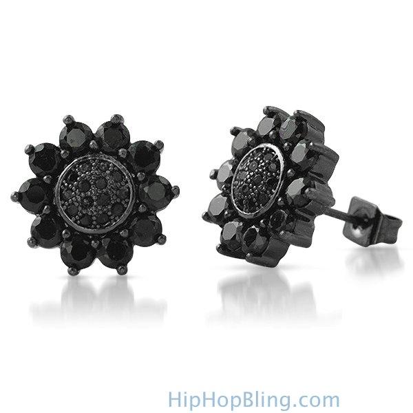 Sun Shine Black CZ Bling Bling Earrings HipHopBling