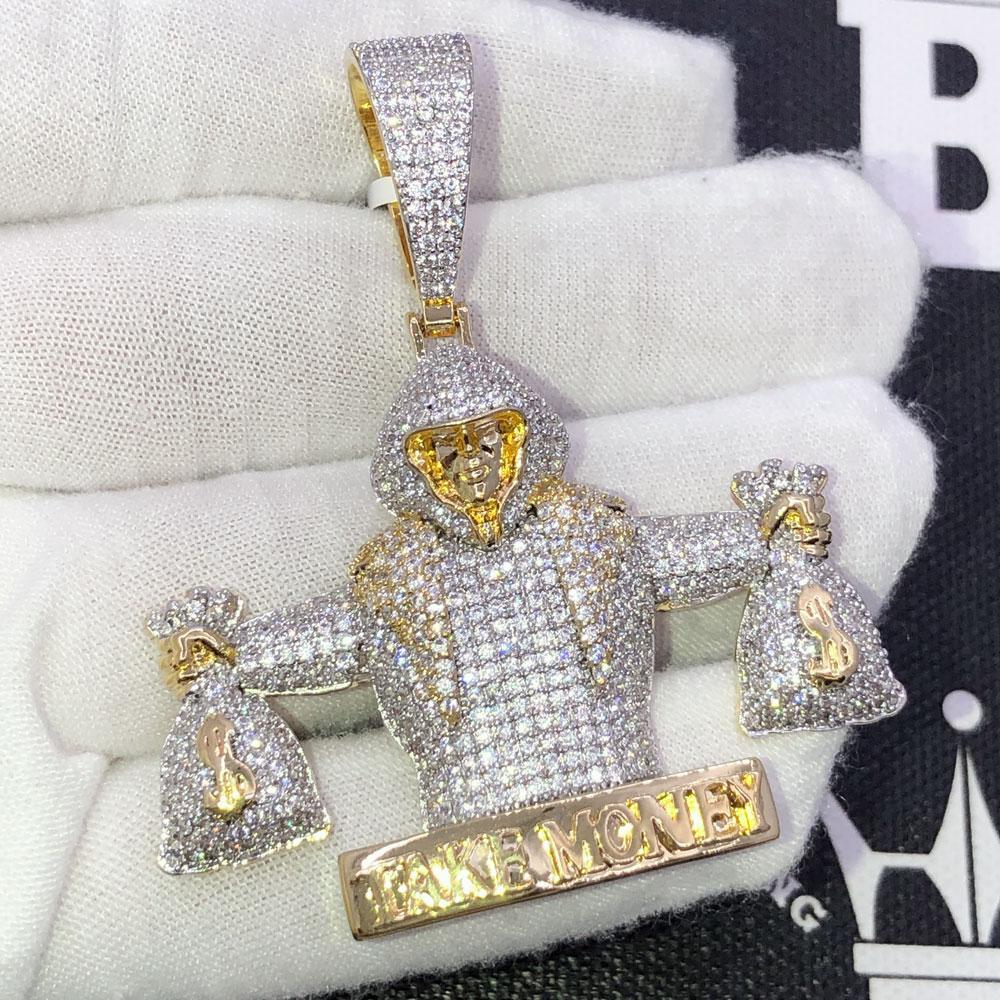 Take Money CZ Hip Hop Bling Iced Out Pendant Yellow Gold HipHopBling