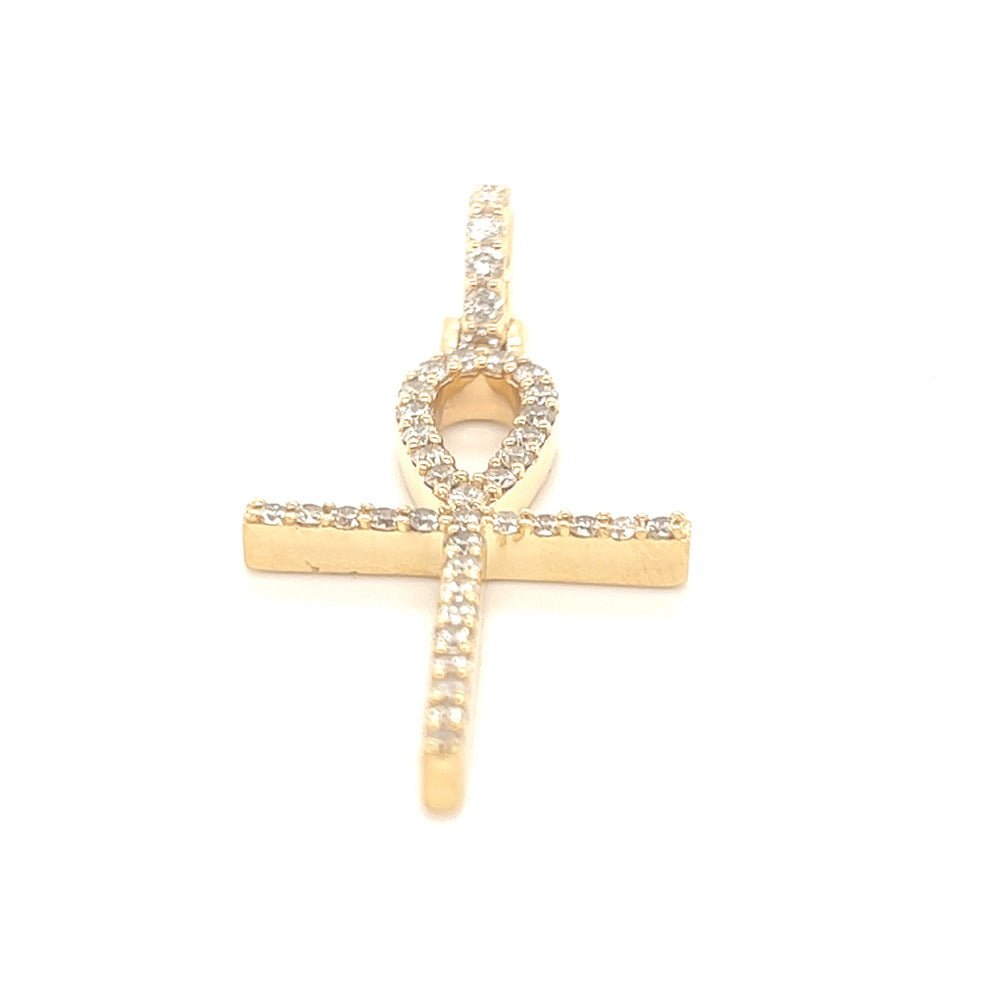 Tennis Ankh Cross .65cttw Diamond Pendant 10K Yellow Gold 10K White Gold HipHopBling